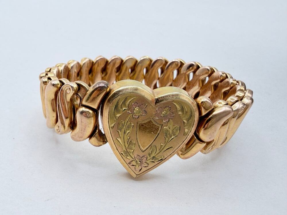 Vintage 1940s Speidel Phoenix Sweetheart Expansion Bracelet Engraved Heart